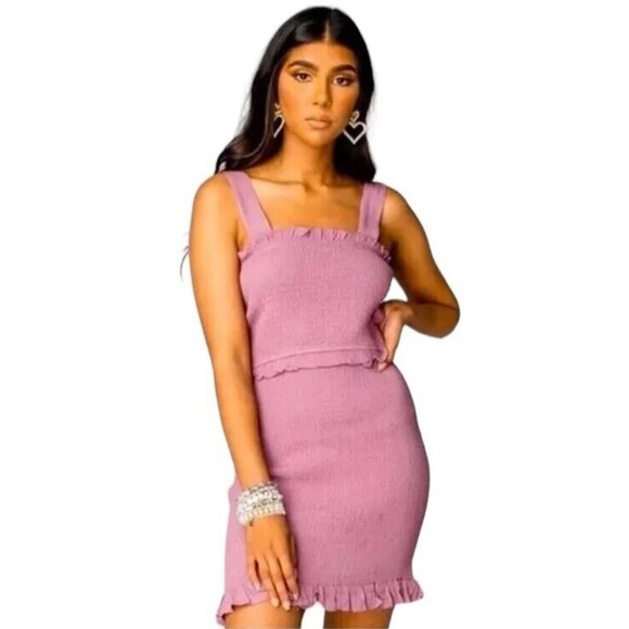 Buddy Love Monroe Smocked Mini Dress  Womens S  Pink / Gray Bodycon Sundress - Picture 8 of 10
